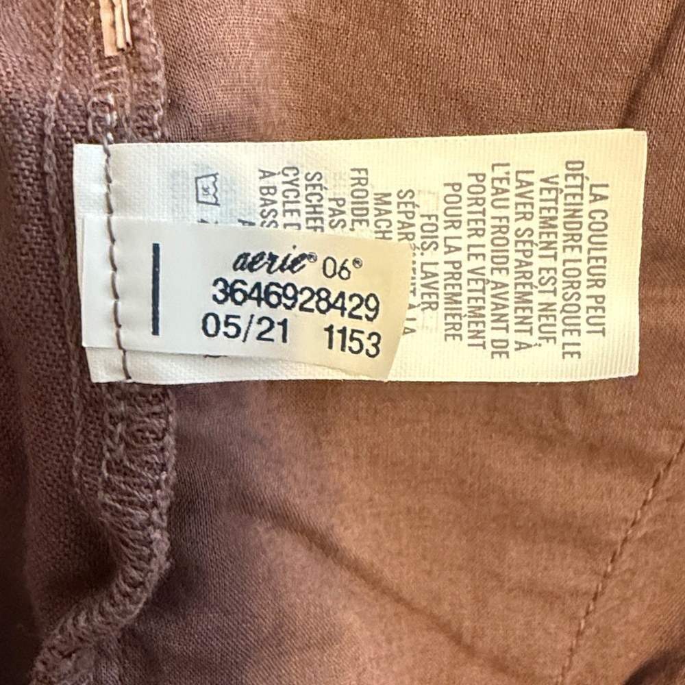 Aerie women’s medium overalls jumper werk & play twill brown crop ankle frayed - Picture 12 of 14